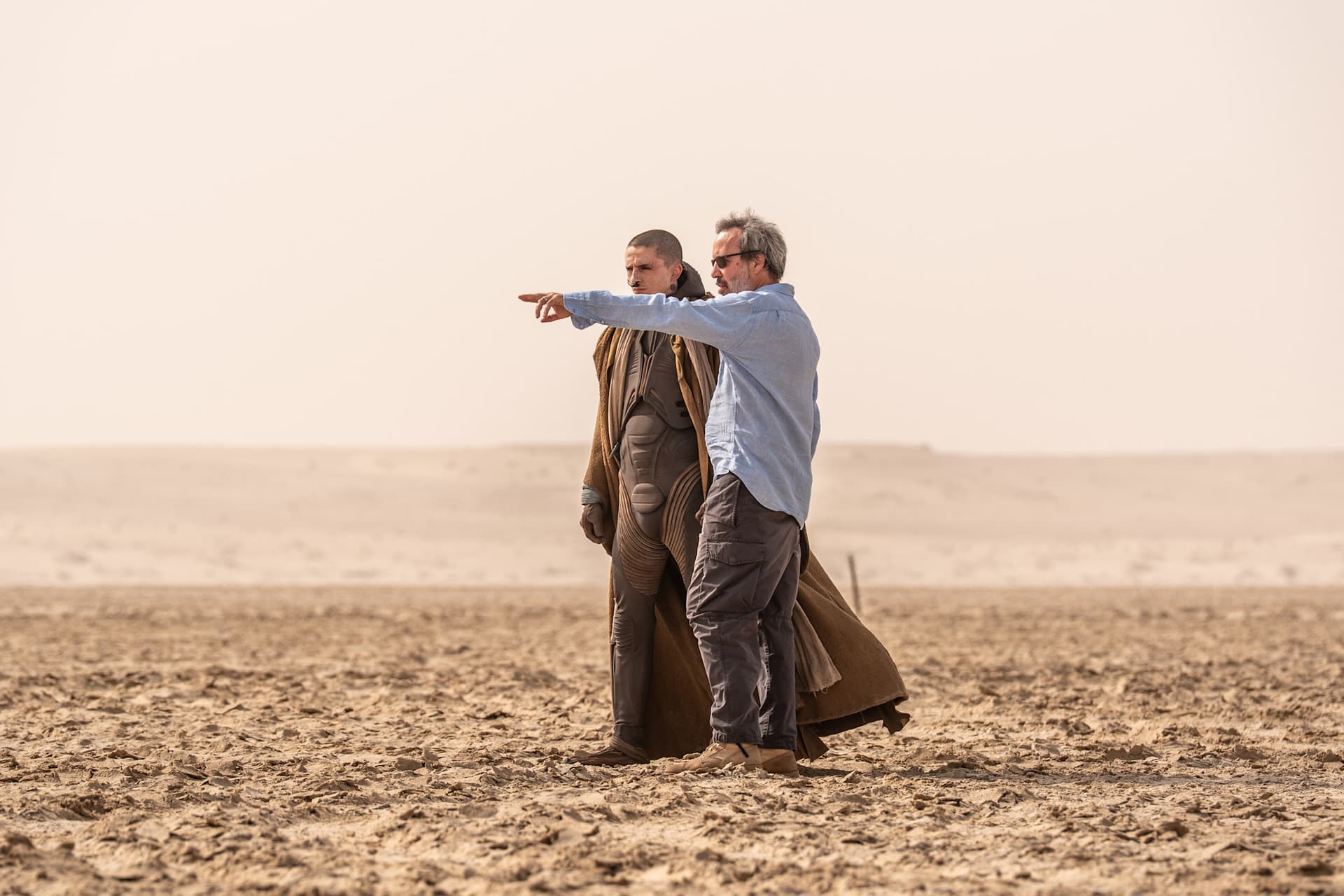 Denis Villeneuve directs Timothée Chalamet on the set of 'Dune: Part Three' (2026).
